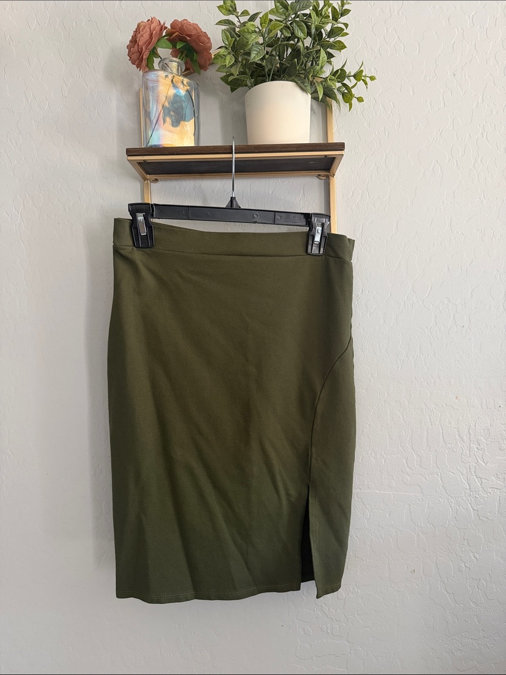 Love Culture Olive Green Pencil Skirt with Side Vent